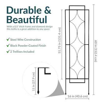 Sunnydaze 60" Black Metal Garden Trellis for Climbing Plants, 2-Pack - style: Chic Diamonds - 60"