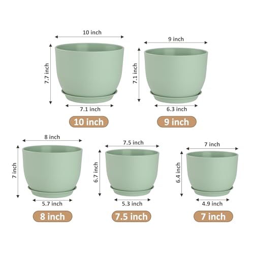 YNNICO Plant Pots 10/9/8/7.5/7 inch with Multi Mesh Drainage Holes - color: Green, size: 10/9/8/7.5/7 inch