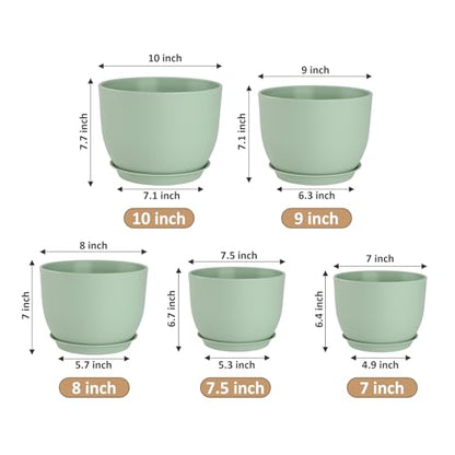 YNNICO Plant Pots 10/9/8/7.5/7 inch with Multi Mesh Drainage Holes - color: Green, size: 10/9/8/7.5/7 inch