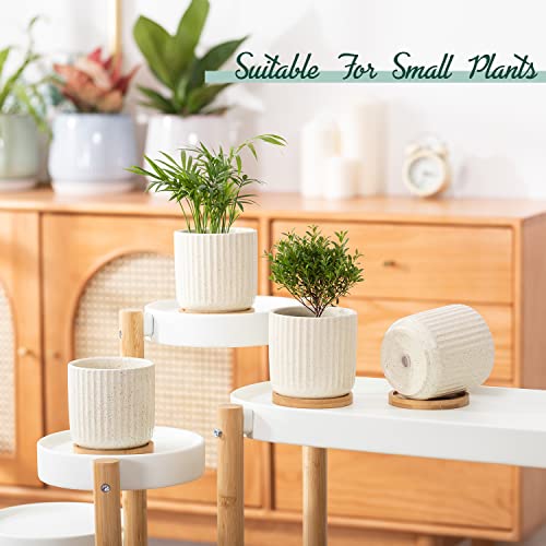 4 Inch Ceramic Plant Pots, Beige, Set of 4 - color: Beige(4inch)