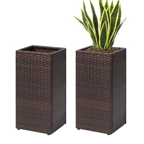 SUNNYPARK 2 Pack Tall Planters for Outdoor Rattan Square Box 12x12x24inch - color: Brown 2 Pack