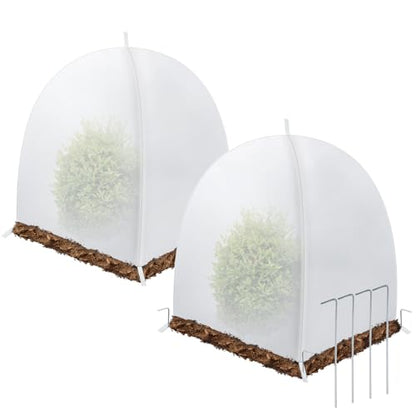 2 Pcs Winter Plant Covers with Stakes, Frost Protection Tent for Shrubs and Bushes , Waterproof, Reusable & Easy Setup , Suitable for Keeping Outdoor Plants Warm in Winter and Sun protection in summer