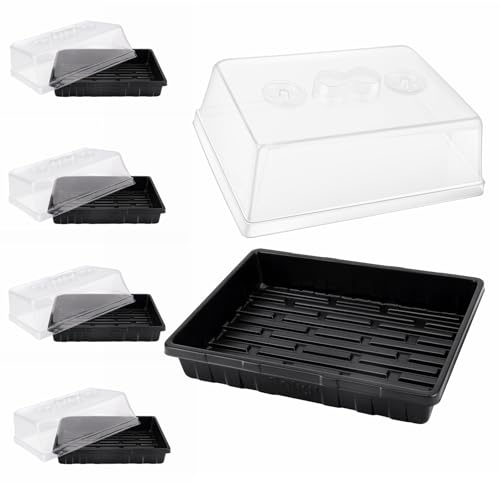 SOLIGT Thick Plastic 5-Set Strong Seed Starter Trays with 5" Humidity Domes - size: 5 Set