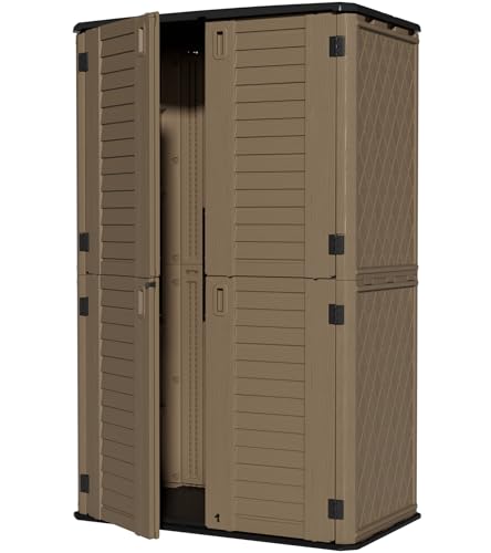 ZZM Large 67 Cu.ft Waterproof Storage Shed, Outdoor Storage Cabinet，Durable Resin Sheds for Patio Furniture, Garden Tools, Pool Accessories, Mower Storage (Coffee) - color: Coffee-52 cu ft