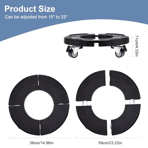 Commercial Products Trash Can Dolly with 4 Wheels - Adjustable 440lbs Load Capacity Heavy Duty Wheels for Barrel Dolly: 15-23 Inch Round - Multi Functional Plant Black