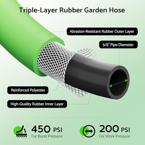Rubber Garden Hose 10 ft, 5/8" Lightweight Water Hose, Aluminum Fittings - size: 10ft