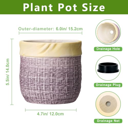 6 Inch Planter, Ceramic Pots for Plants, Round Flower Pots, Purple - color: Purple, size: 6 Inch