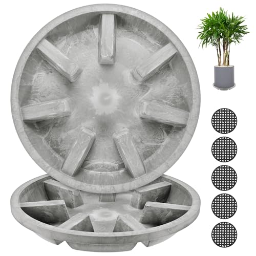 M METERXITY 2-Pack Plant Saucer, 10.04 Inch/25.5 cm Plastic Plant Trays Thicker for Pots/Indoor/Outdoor/Water Drainage and Protection, Flowerpot Drip Tray [Gray Veins] - color: Gray Veins