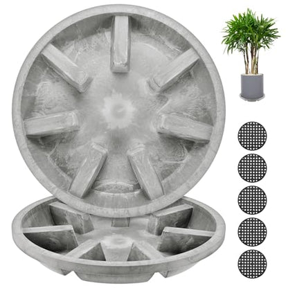 M METERXITY 2-Pack Plant Saucer, 10.04 Inch/25.5 cm Plastic Plant Trays Thicker for Pots/Indoor/Outdoor/Water Drainage and Protection, Flowerpot Drip Tray [Gray Veins] - color: Gray Veins