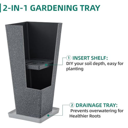 Autodaya 28" Plant Pots Tall Planters for Plants Outdoor Set of 2 with Tray - color: Tall Terrazzo Black-28"