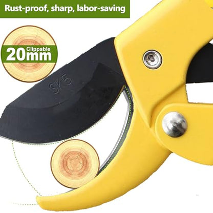 Premium 8 inch garden clippers, 3 Times Easy to Work, Arthritis Weak Hand Snips (Pulley lever -pruners- Yellow) - color: Red/Yellow