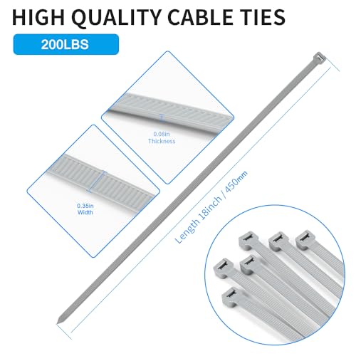 Armpow 18 inch Silver Zip Ties Heavy Duty 100 PACK, 200 LBS Ultra Exclusive Strong Plastic Wire Ties, Large Cable Ties Extra Long Tie Wraps, Indoor and Outdoor UV Resistant - color: Silver