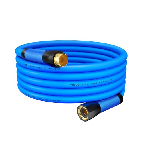 YOTOO Heavy Duty Hybrid Garden Water Hose 5/8-Inch by 25-Feet 150 PSI Kink Resistant, Flexible with Swivel Grip Handle and 3/4" GHT Solid Brass Fittings, Blue - size: 25 FT