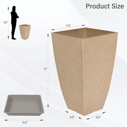 Neoaider Set of 2 Tall Planter, 21 inch Large Plastic Planter, Marble - color: Marble