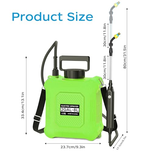 Battery Powered Garden Sprayer 2 Gallon with 2 Pressure Mode, 6 Spray Nozzles, Rechargeable Weed Sprayer Telescopic Wand, Adjustable Strap for Lawn Garden, Blue (Green) - color: Green