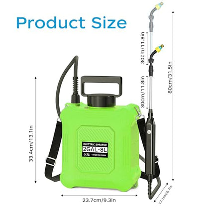 Battery Powered Garden Sprayer 2 Gallon with 2 Pressure Mode, 6 Spray Nozzles, Rechargeable Weed Sprayer Telescopic Wand, Adjustable Strap for Lawn Garden, Blue (Green) - color: Green