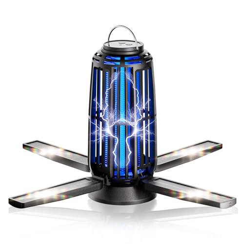 Solar Bug Zapper Outdoor – 5000mAh Battery, Energy-Saving Mosquito Killer, USB-C Rechargeable & 4-Sided Solar Panels, Waterproof Portable Fly Zapper with LED Light for Patio, Garden, Camping, Backyard - color: 1 Pack, Black
