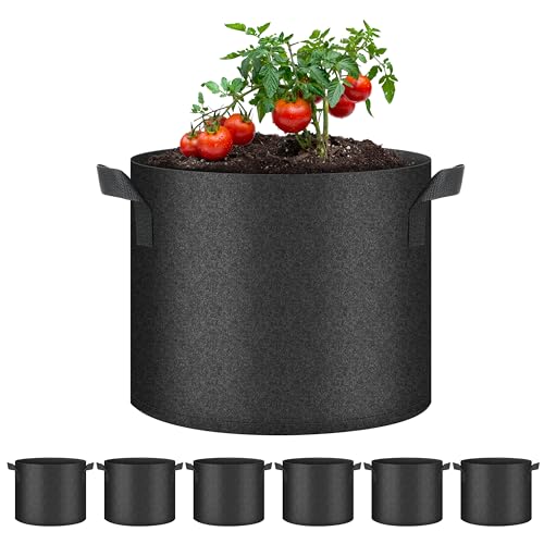 HealSmart 6-Pack 5 Gallon Grow Bags, Nonwoven Aeration Fabric Pots with Handles, Cloth Plant Pots, Suitable for Garden Fruits, Vegetables, Tomato and Flowers, Black - color: Black 6 Pack, size: 5 Gallon