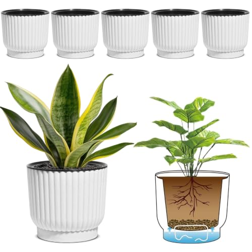 T4U Self Watering Pots for Indoor Plants, 6 Inch 6 Pack Planter White - color: White, size: 6 Inch