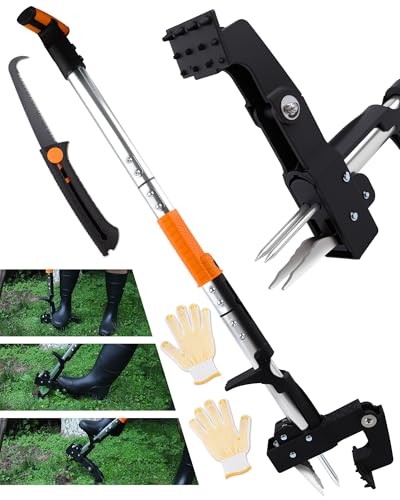 Stand Up Weed Puller Tool with Telescopic Hand Saw - 3-in-1 Long Handle Weed Remover Kit for Weeding, Pruning & Protection - 65MN Steel Saw, Rust-Resistant, Easy Storage with Gardening Glove