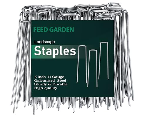 FEED GARDEN 6 Inch 50 Pack Hot-dip Galvanized Landscape Staples Plant Cover Spikes 11 Gauge Tent Stakes Garden Stakes Landscaping Fabric SOD Pins Yard Pins for Decoration Weed Barrier Fabric - size: 6 Inch