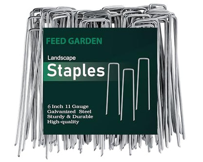 FEED GARDEN 6 Inch 200 Pack Galvanized Landscape Staples 11 Gauge Anti-Rust Garden Stakes Landscaping Fabric SOD Pins Yard Stakes for Christmas Decoration Weed Barrier Fabric - size: 6 Inch
