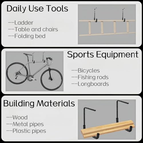 6pcs Overhead Garage Storage Rack, tility Ladder Hangers, Ceiling Mounted Garage Hooks for Lumber Bike Tools(9.45 x 12.6 Inch) - size: 9inch
