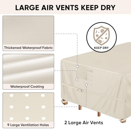 BALEINE Patio Furniture Covers Waterproof, Heavy Duty Outdoor Table Cover - color: Beige, size: 128"L×83"W×30"H