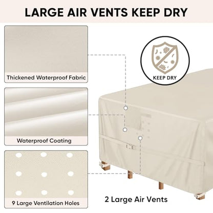 BALEINE Patio Furniture Covers Waterproof, Heavy Duty Outdoor Table Cover - color: Beige, size: 128"L×83"W×30"H
