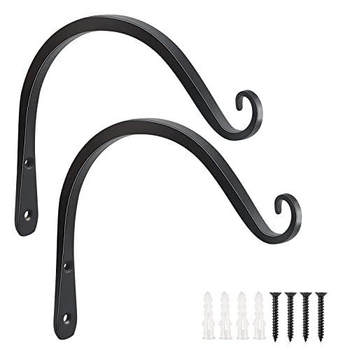FEED GARDEN Heavy Duty Plant Hooks - 2 Pack 8 Inch Wall Mounted Hanging Brackets, 44lb Capacity Steel Plant Hangers for Bird Feeders, Baskets, Wind Chimes - Black - color: Black-C, size: 8 Inch