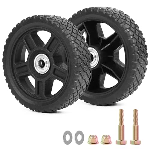 6 Inch Lawn Mower Wheels Kits Universal 6" Push Mower Wheels with 1/2" Bearing, Bolts & Nuts, Plastic Replacement Tires for Most Standard Garden Tiller, Pressure Washer, Handtruck, 2 Pack - color: Black-2Pack, size: 6 inch
