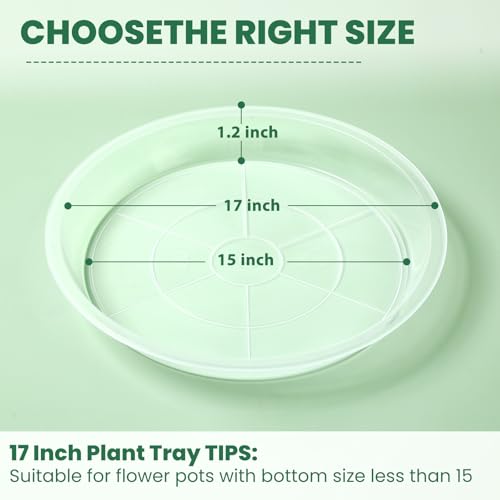 4 Pack 16 17 18 19 20 21 22 in Clear Plastic Plant Saucers for Indoors, Durable Plant Trays for Pots and Plant Water Catcher Tray with No Holes, Reusable Plastic Trays for Plants (17''-4Pack) - size: 17''-4Pack