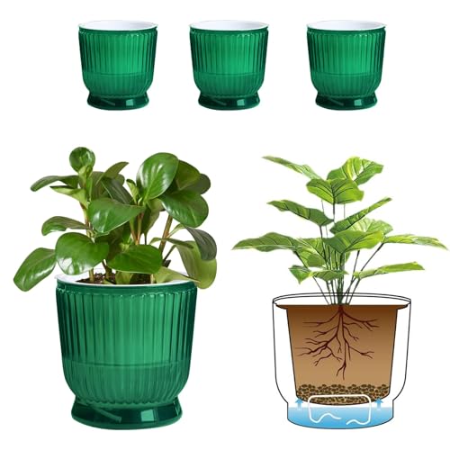 T4U Self Watering Pots for Indoor Plants 6 Inch 4 Pack Planter Green - color: Translucent Green, size: 6 Inch