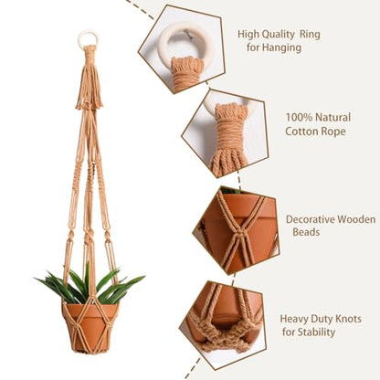 Artilady Macrame Plant Hanger Boho Hanging Planter for Indoor Plants Holder - color: Burnt Brown