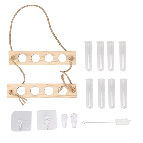 Plant Propagation Station Wall Hanging,2 Tier 8 Holes Space Saving Retro Glass Propagation Vases with 8 Tubes and Wooden Stand for Hydroponic Plant Cutting - color: Wood Color