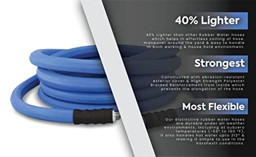 AG-LITE BSAL3450 3/4" x 50' Hot/Cold Water Rubber Garden Hose, 100% Rubber, Ultra-Light, Super Strong, 500 PSI, 50F to 190F Degrees, High Strength Polyester Braided - size: 3/4" x 50'