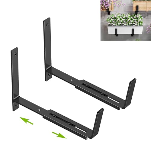 Y&M Adjustable Window Box Brackets 2 Pack, Wall Mount Planter Box Brackets - size: Set of 2- Black