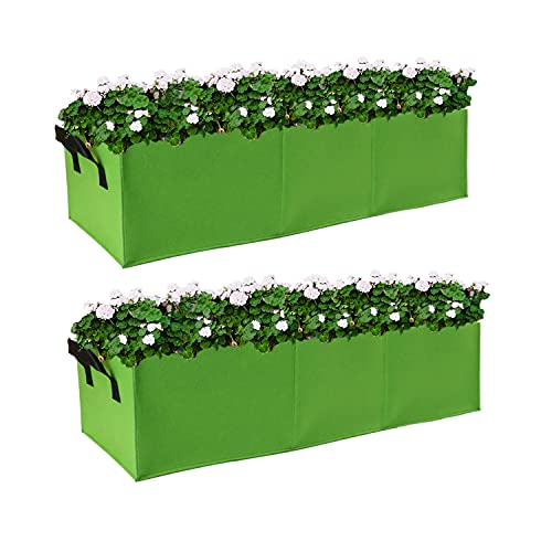 15 Gallon Grow Bags 2 Pack, 3 Compartments Rectangle Raised Planting Bags, 400g Heavy Duty Nonwoven Fabric Planter Pots for Vegetable Tomato Herb Flower Indoor Outdoor Gardening (Green) - color: Green, size: 2pcs 15gallon