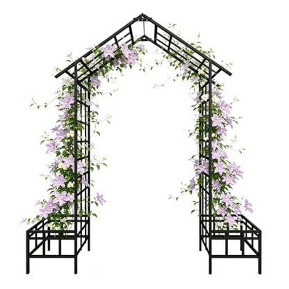 Black Heavy‑Duty Rustproof Galvanized Steel Garden Arch with Planters