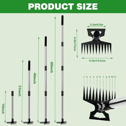 Weed Puller Tool, 2-in-1 Garden Hoe and Weed Rake, 60 Inch Adjustable Long Handle Stainless Steel Heavy Duty Weeding Tools, Manual Weeder Remover Gardening Uprooting Tool for Yard, Lawn and Patio