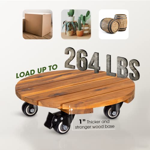IDZO 2PCS Acacia Round Plant Caddy, 360° Lockable Wheels, Natural, 14-Inch - color: Round Wood Natural, size: 14 Inch