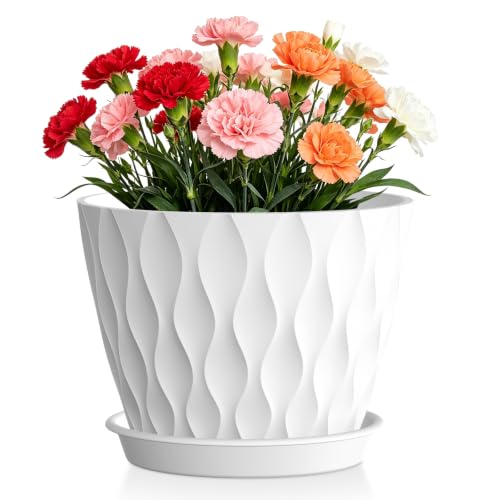 Plant Pots for Indoor Plants 1 Pack 10" Planters with Drainage Holes - color: White, size: 10 in 1pcs