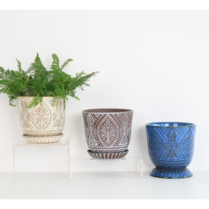 Gepege Ceramic Plant Pots, 6 Inch Indoor Planters with Drainage & Saucers - color: Blue-b, size: 6 Inch - Set of 2