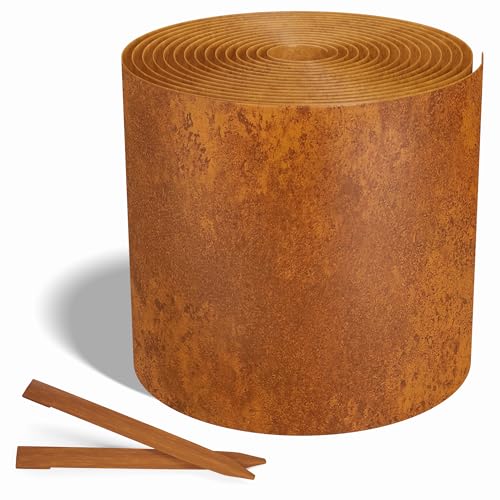Worth Galvanized Steel Landscape Edging Roll, Flexible Metal Garden Border Fence with 8 Stakes for Lawn, Flower Bed, Yard, 10 Inch x 25 Foot, Rust - color: Rust-like Color, style: 10"x25'