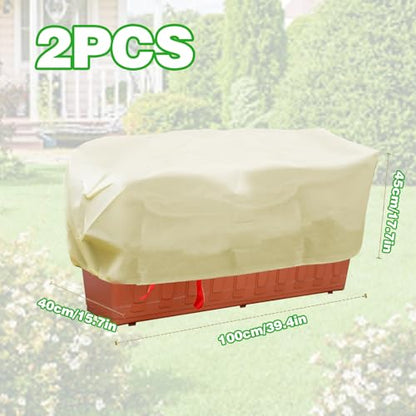 2Pcs Winter Plant Covers Freeze Protection, Rectangular Planter Box Plant Covers for Winter, Frost Blankets for Outdoor Plants with Drawstring, Garden Plant Frost Protection Covers (39×16×18 Inch)