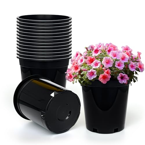 RooTrimmer 1.5 Gallon Plastic Nursery Pots, 7.5 Inch Round Plant Pots with Drainage Holes, 15 Pack Flower Pots for Outdoor Indoor Plants, Flowers, Gardening Gifts for Women, Black - size: 1.5Gallon-15P-Black
