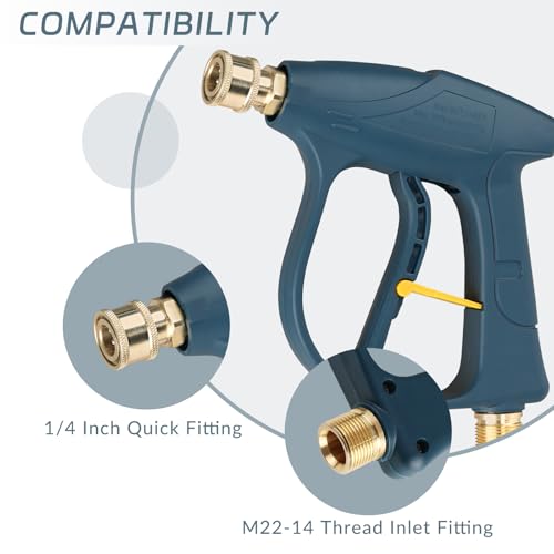 Sooprinse High Pressure Washer Gun 3000 PSI Max, Power Washer Short Gun, High Pressure Spray Gun with 1/4 Inch Quick Connector, M22-14 - color: Blackish Green