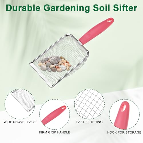 M METERXITY 1-Pack Gardening Soil Sifter, 4.3 mm Mesh Stainless Steel Portable Gardening Sifter with Plastic Handle for Sand/Dirt/Rock Compost [White, Pink] - color: White, Pink, size: 4.3X4.3mm
