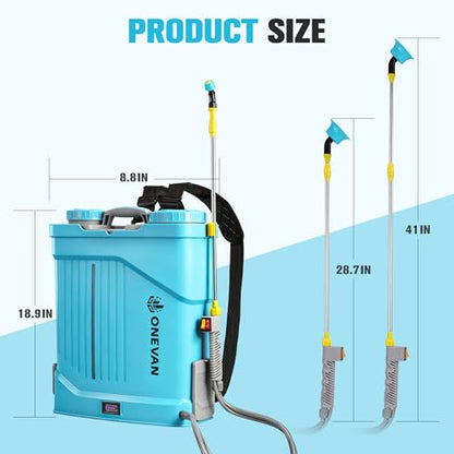 Battery Powered Backpack Sprayer 5.3 Gallon, 0-100 PSI Adjustable Pressure Sprayer with 2 * 3.0A Batteries, Electric Sprayer with Telescopic Wand and 5 Nozzles for Lawn, Garden, Yard