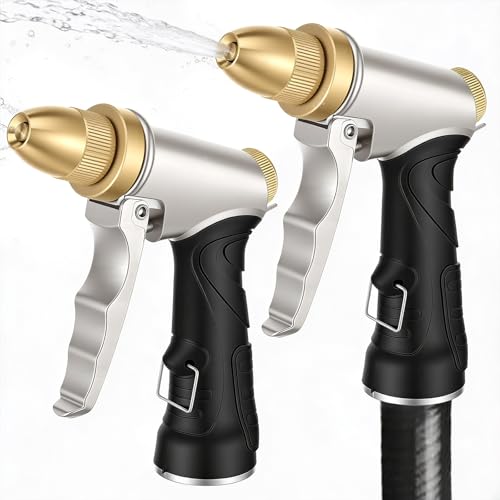 2 Pcs Heavy Duty Metal Garden Hose Nozzle, High Pressure Sprayer with Adjustable Patterns for Watering Plants, Car Washing, Pet Showering